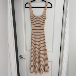 Petal & Pup Henry Striped Midi Dress Cream Mocha Ribbed Knit Women’s Size L